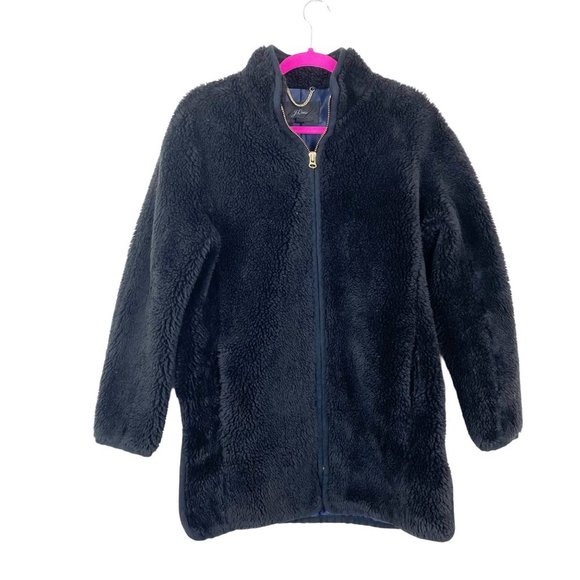 J. Crew Woman's Sz S Black Teddy Mid Length Winter Coat Plush Fleece J9064 - Picture 2 of 10